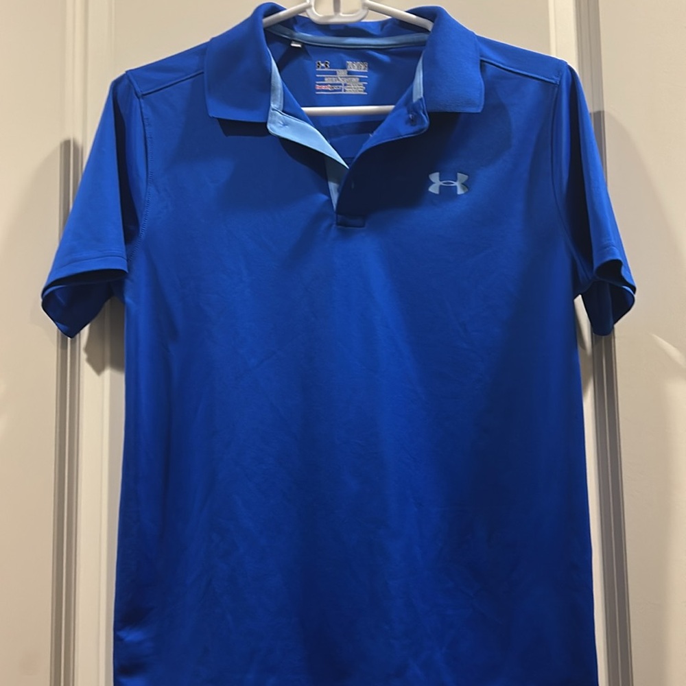 Like New! Under Armour heatgear Polo shirt short sleeves logo size youth large